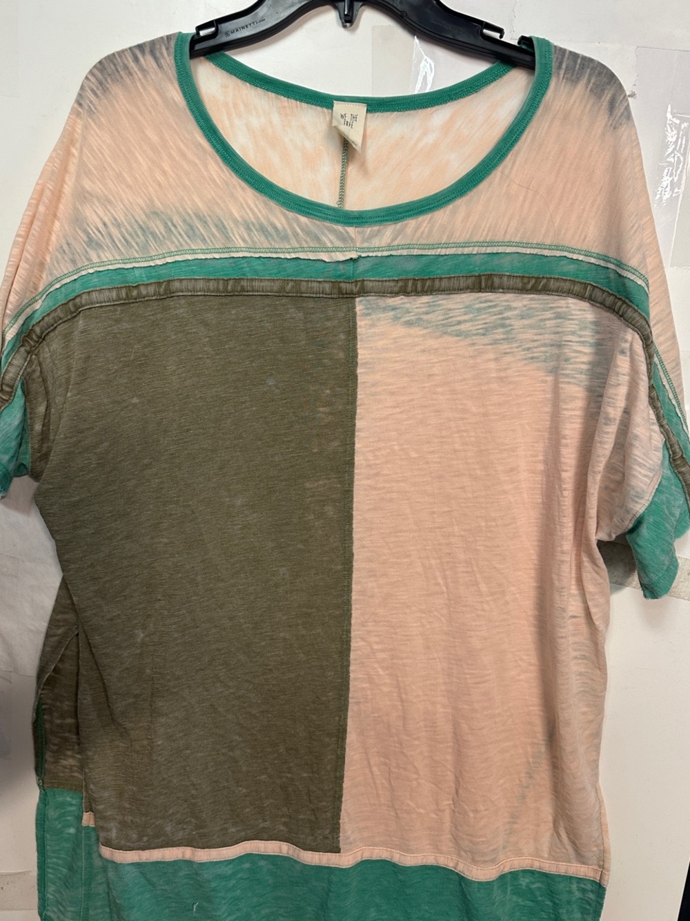Free People Green & Cream Colorblock Short Sleeve Tee size s